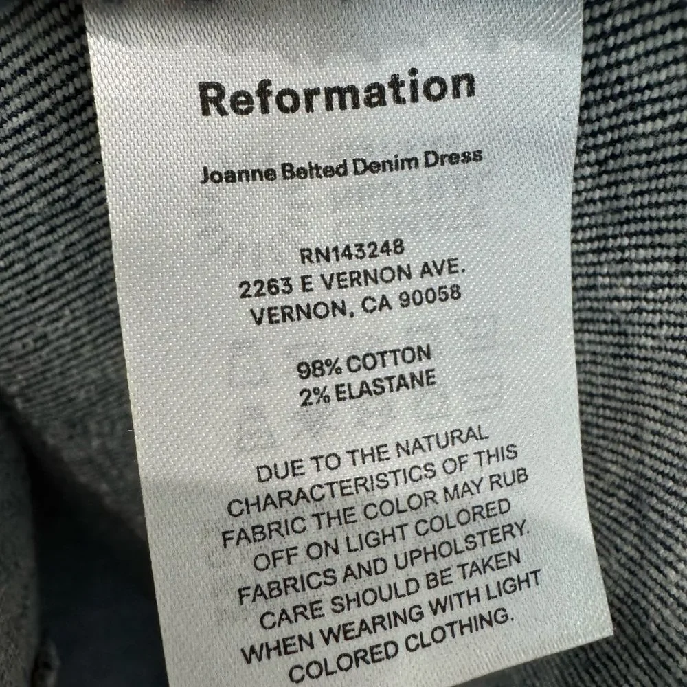 NEW Reformation Joanne Belted Denim Dress in a dark wash